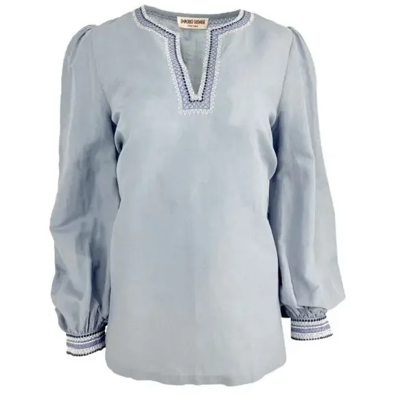 Emporio Sirenuse Positano Vera Embroidered Blouse In Blue NWOT Sz US 8/ IT 44 - Picture 14 of 16